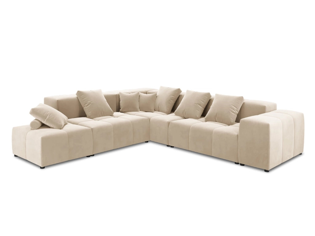 Cosmopolitan Design - Divano angolare modulare reversibile "Rome" 7 posti in velluto beige 
