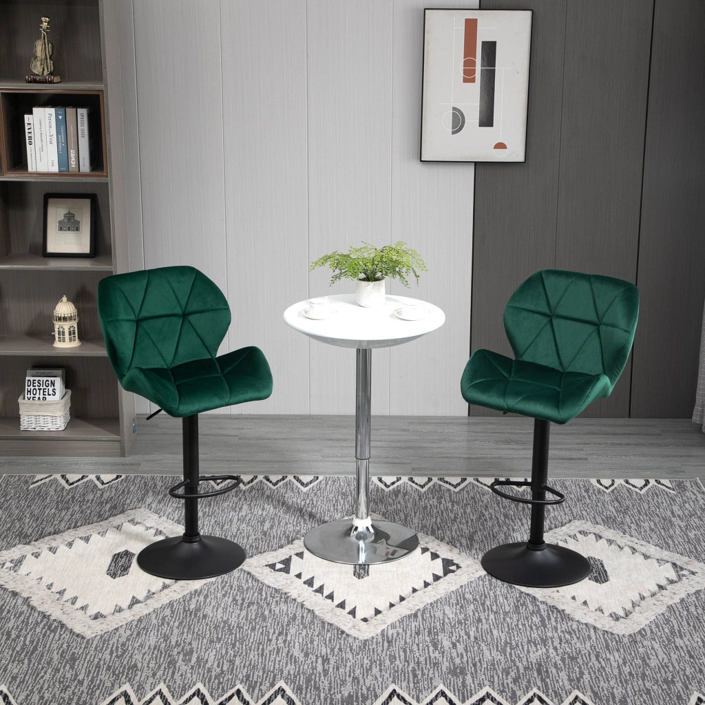 EasyComfort Set 2 Sgabelli da Bar, Altezza Regolabile con Base in Metallo e Seduta in Velluto, Sgabelli Moderni con Schienale e Poggiapiedi, 46x48x83-104cm, Verde