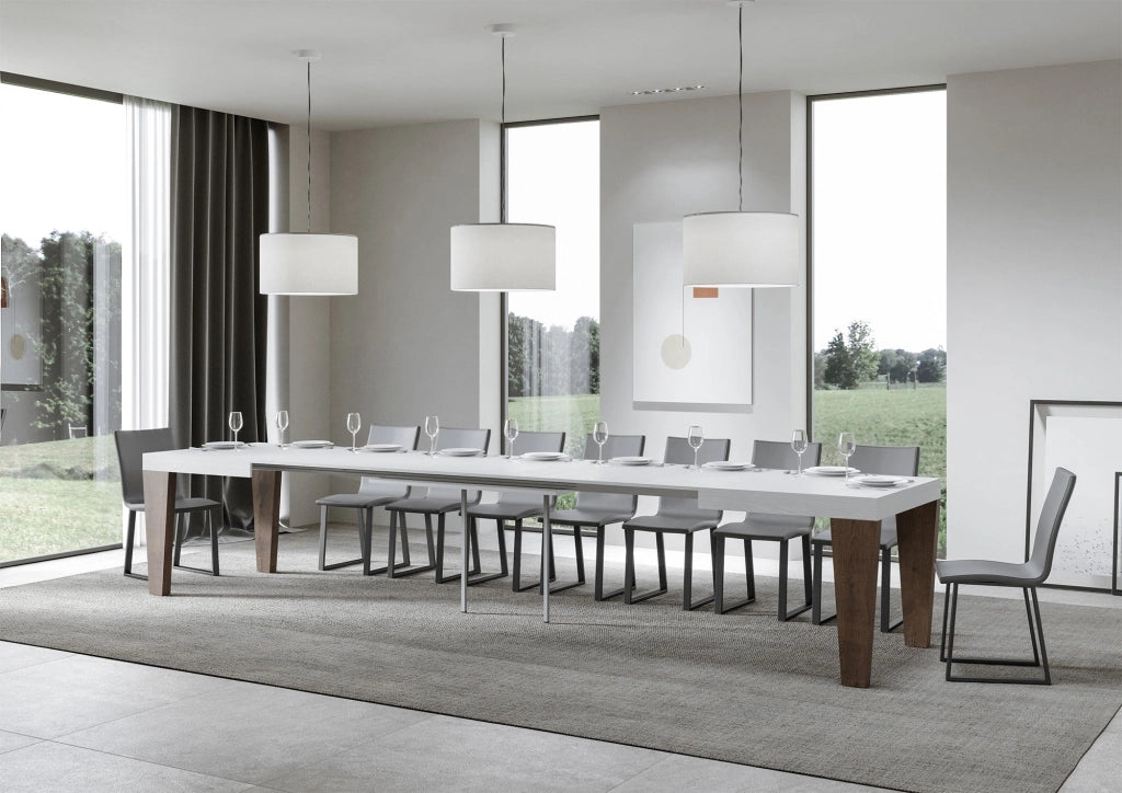 Tavolo Allungabile 160/420x90x77 cm Spimbo Mix  piano Bianco Frassino gambe Noce