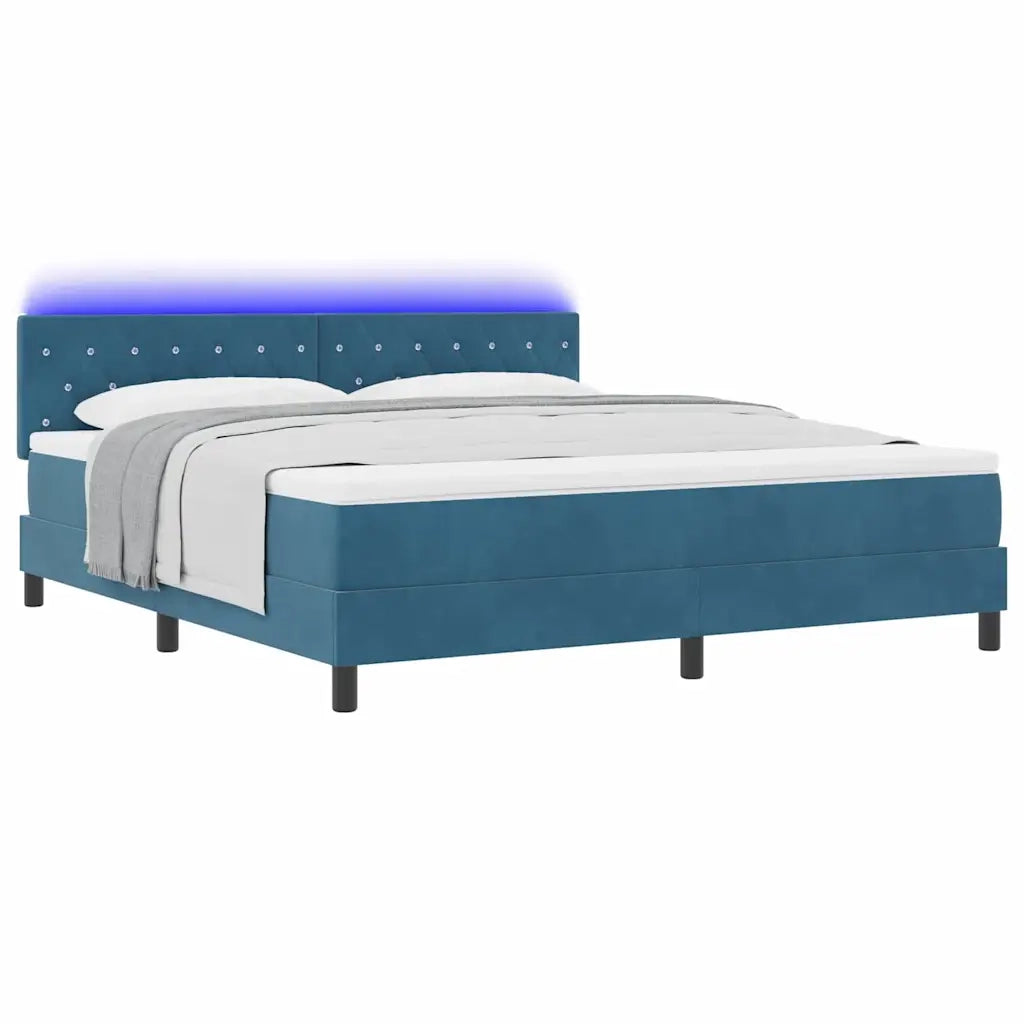 Letto a Sorgente LED con led Blu Scuro 180 x 200 cm Velluto