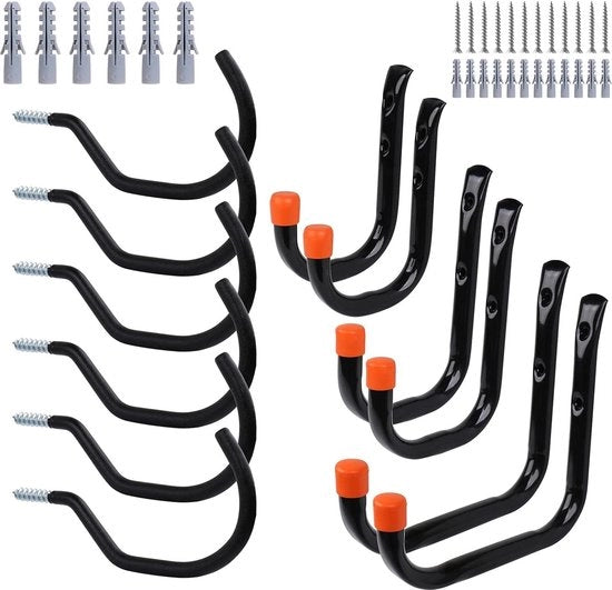 Haken universali per garage, organizzazione di attrezzi, biciclette, scale, contenitori - Set da 12