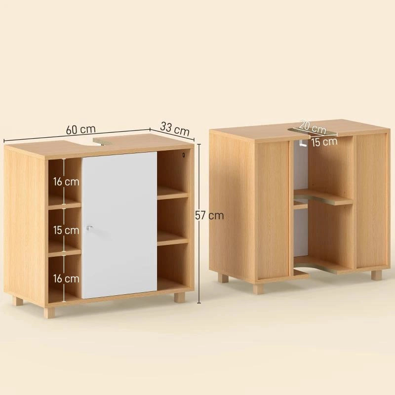 MOBILE SOTTOLAVABO BAGNO CON ARMADIETTO A 2 ANTE SOFT-CLOSE E 6 RIPIANI APERTI, 60X33X57CM, BIANCO