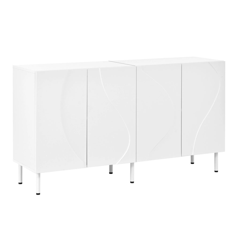 Credenza bassa 140x40x77，5 cm in PB e MDF bianca con ante 3D
