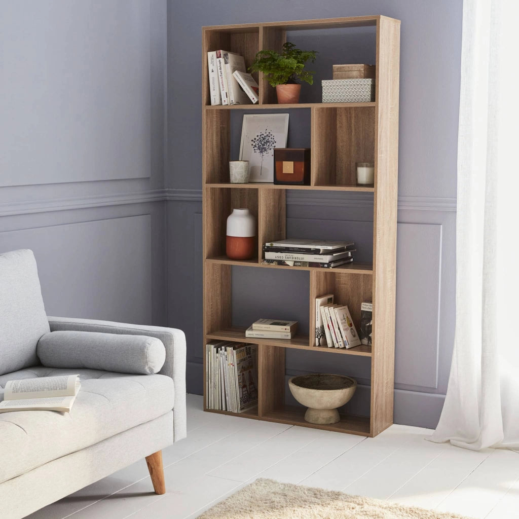 Libreria a 5 ripiani con 10 vani, marrone naturale