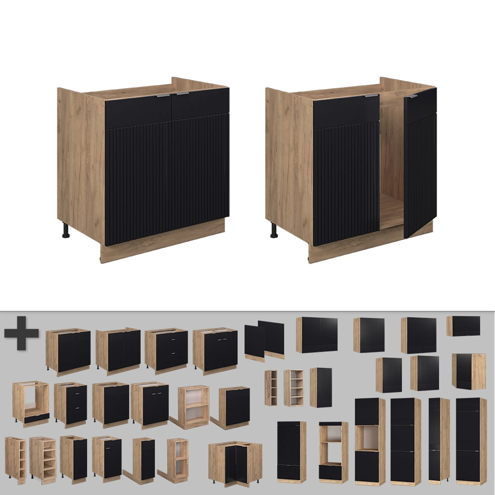 Vicco Mobile lavello cucina Nero a righe 80 cm , PL Rovere