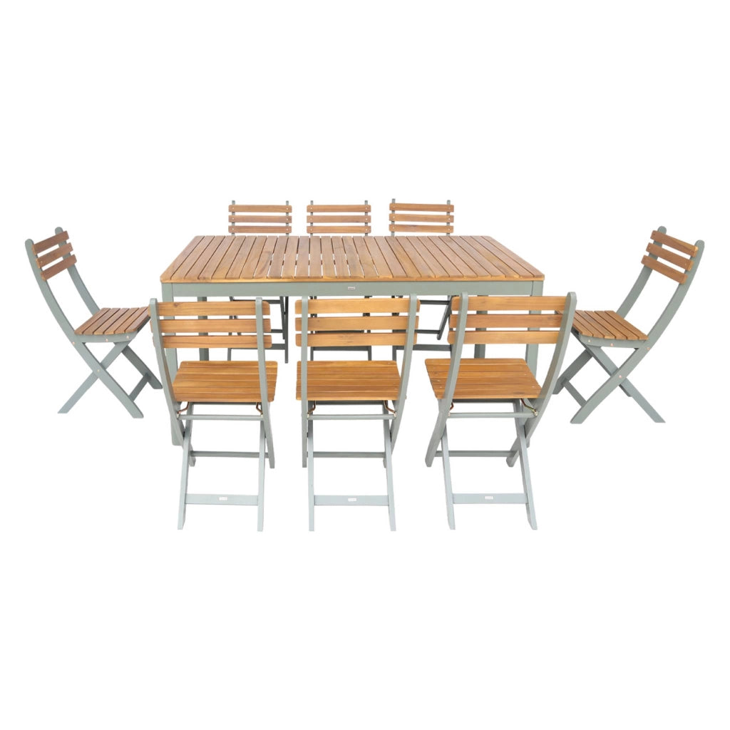 Set tavolo da giardino in acacia con angoli arrotondati con 8 sedie,