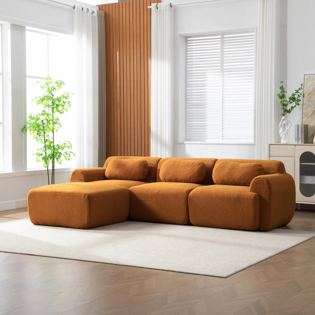 Divano modulare in ciniglia 3 posti 271x177x71 cm caramello