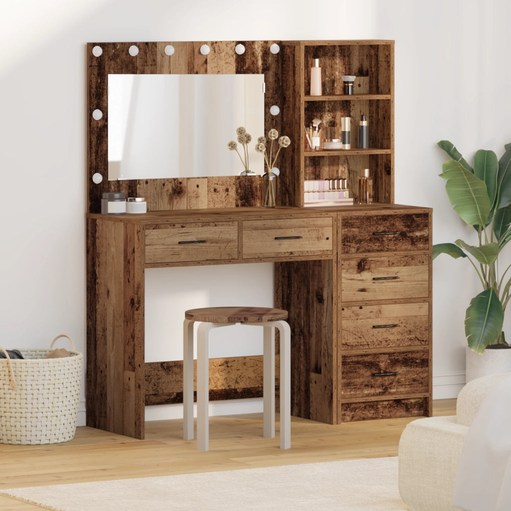 Set da Toeletta di 2 Pezzi con LED in Legno Vecchio