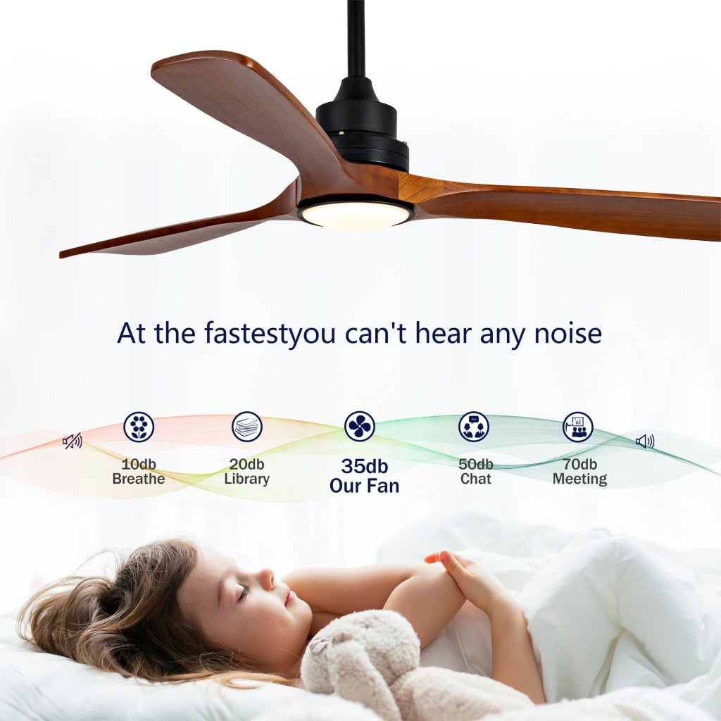 Nuovo ventilatore da soffitto 52 pollici con luce, 3 pale legno massello, 6 velocit¨¤, 3CCT dimmerabile, telecomando, design moderno