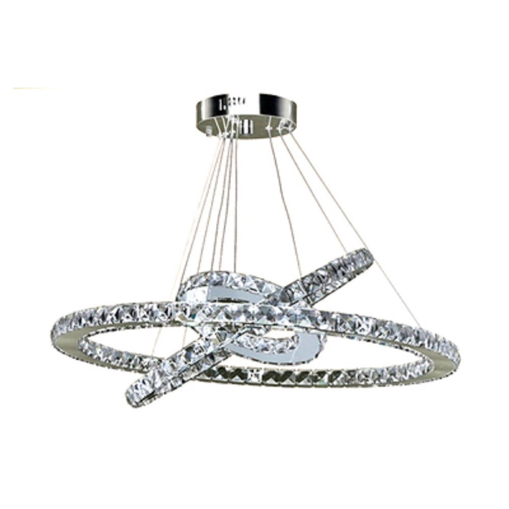 Trade Shop - Lampadario Led Sospensione 55w 3 Anelli Cristalli Acrilico Luce 6500k 4000k B50 -