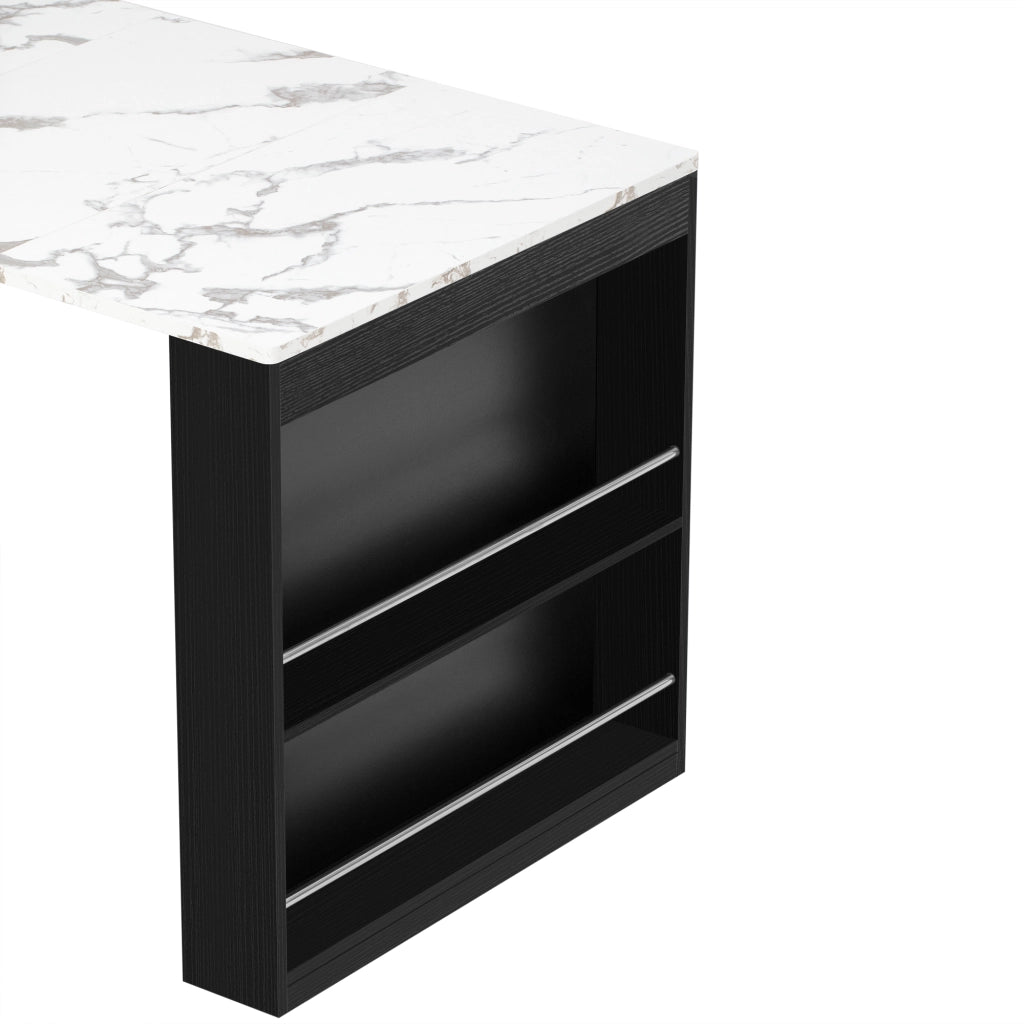 Tavolo da pranzo con LED; presa USB; ripiani e cassetti - per cucina e soggiorno - in MDF - nero