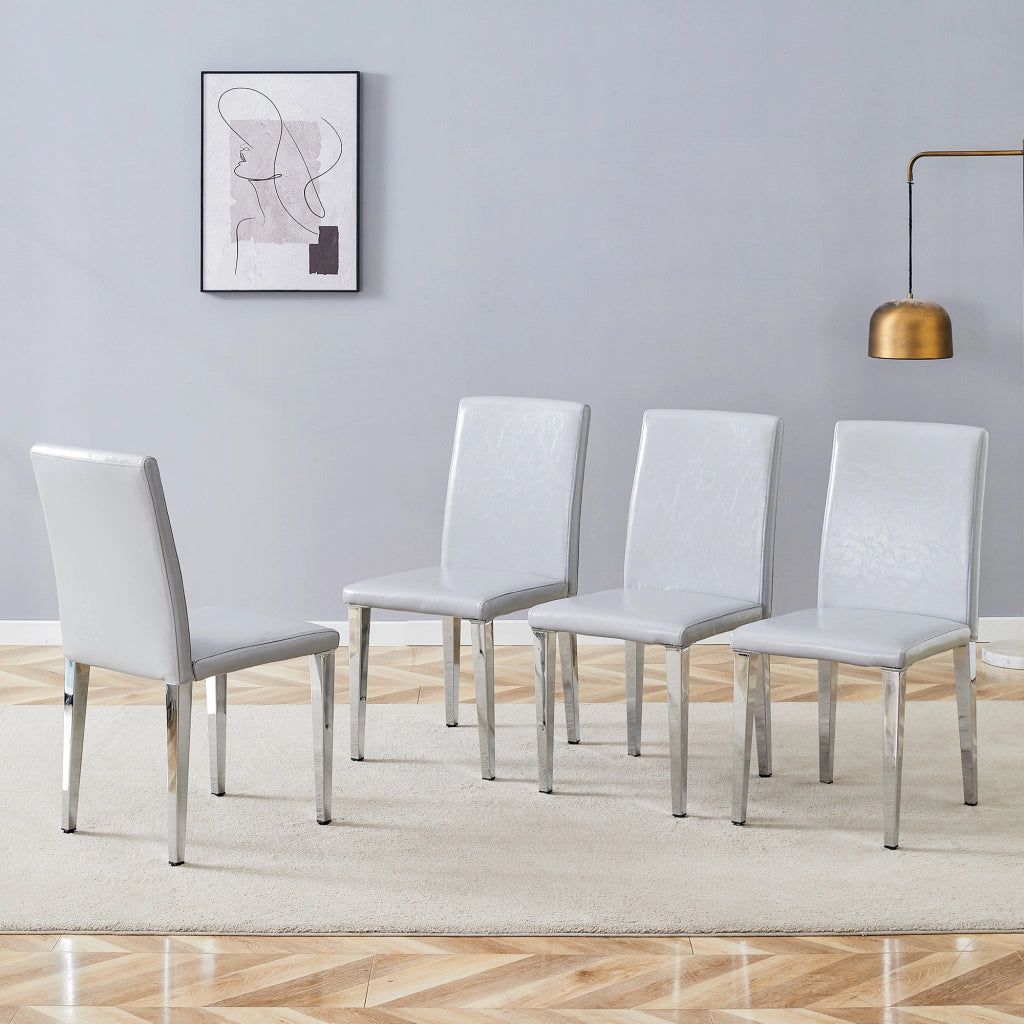 SEDIA da pranzo moderna Set da 4 pezzi 90 cm PU grigio chiaro e metallo argento