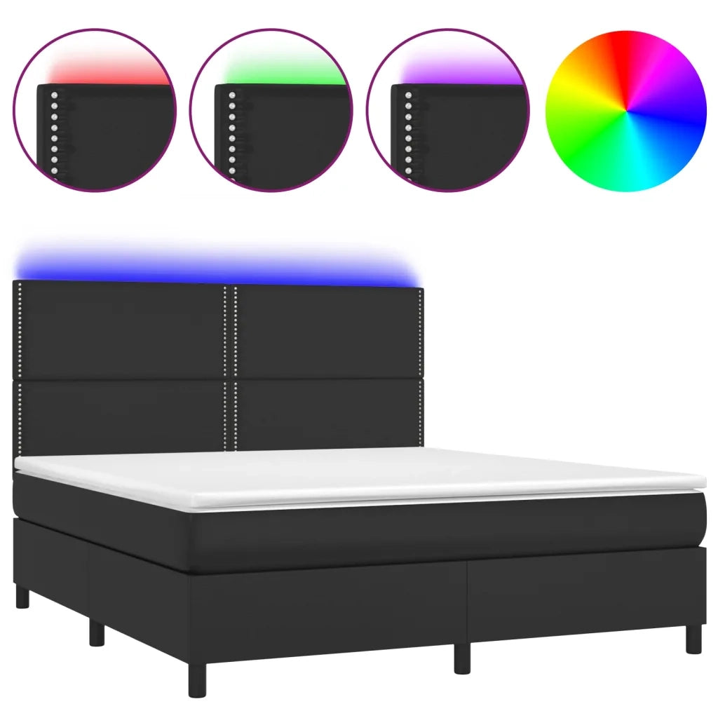 Giroletto a Molle con Materasso e LED Nero 180x200cm Similpellecod mxl 122995