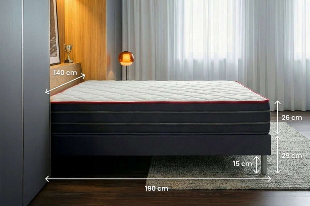 Pacchetto letto completo - Materasso 140x190cm + Rete a doghe (in kit) + 2 cuscini + Piumino - Boost