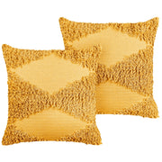 Set di 2 cuscini decorativi in cotone giallo 45 x 45 cm federa boho trapuntata a motivi geometrici solidi