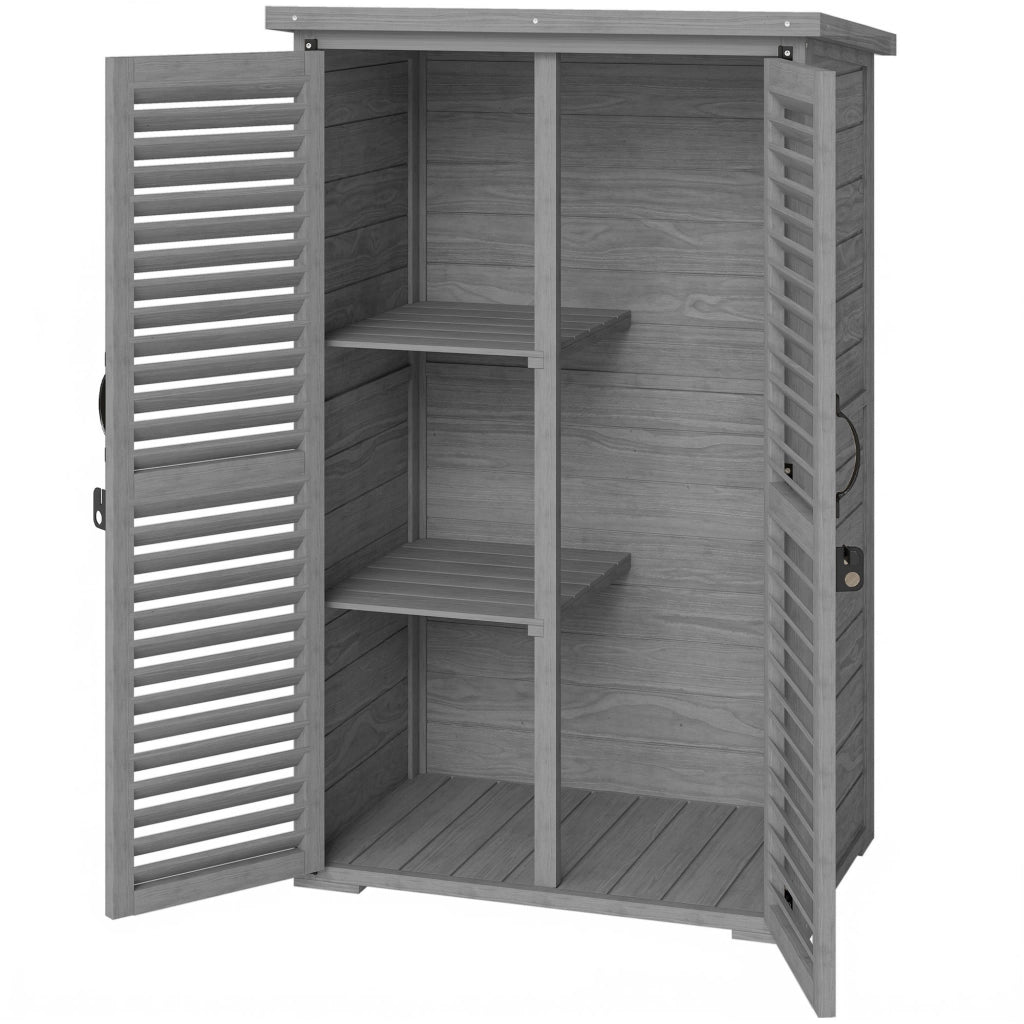 Armadio da Giardino in Legno con 2 Ripiani e Porte a Persiane ¨C Zephmum ¨C 75x50x118cm Grigio