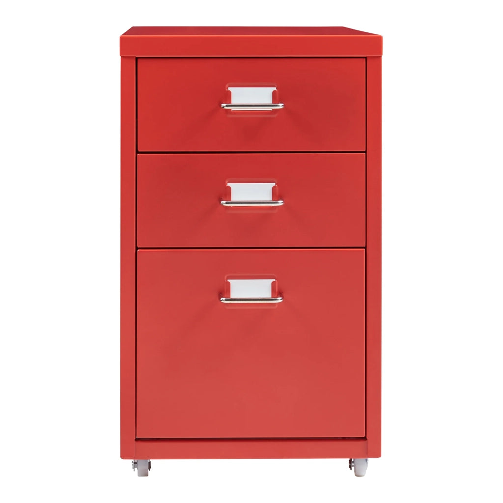 Mobiletto per ufficio mobile contenitore su ruote acciaio 48 x 28 x 41 cm rosso 03_0009122
