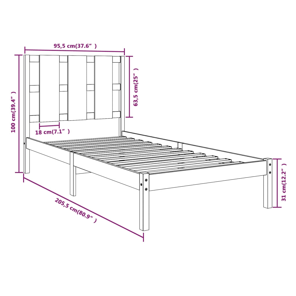Giroletto senza Materasso-Struttura Letto 90x200 cm in Legno Massello di Pino 979045