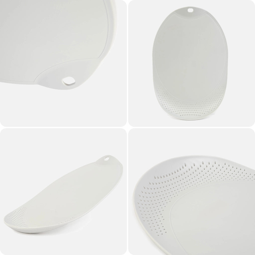 Tagliere da cucina in plastica KADAX con scolapiatti e manico, bianco, 38x25 cm
