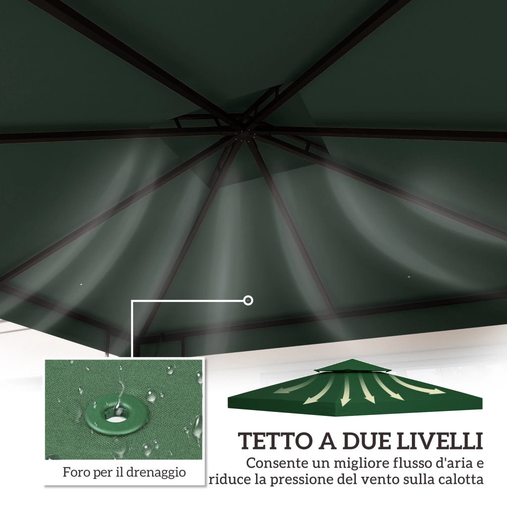 Telo Copertura per Gazebo da Giardino ¨C Xylo ¨C 3x3m Poliestere Verde Impermeabile Anti-UV