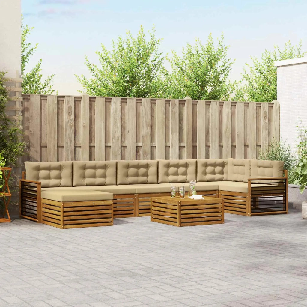 Set di divani da esterno con cuscino 8 pcs Naturale e Beige