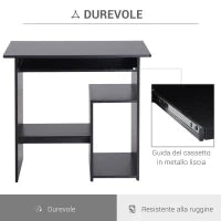 Scrivania PC Moderna in Legno con Ripiano per CPU e Spazio per Tastiera Estraibile, 80x45x75 cm, Nero