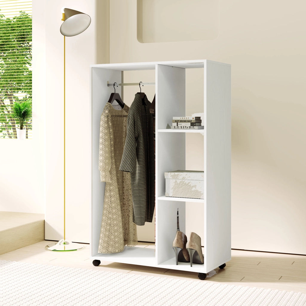 Armadio su ruote, armadio mobile, 1 asta appendiabiti, 3 ripiani, armadio, appendiabiti su ruote per corridoio, camera da letto, 80 x 40 x 128 cm,