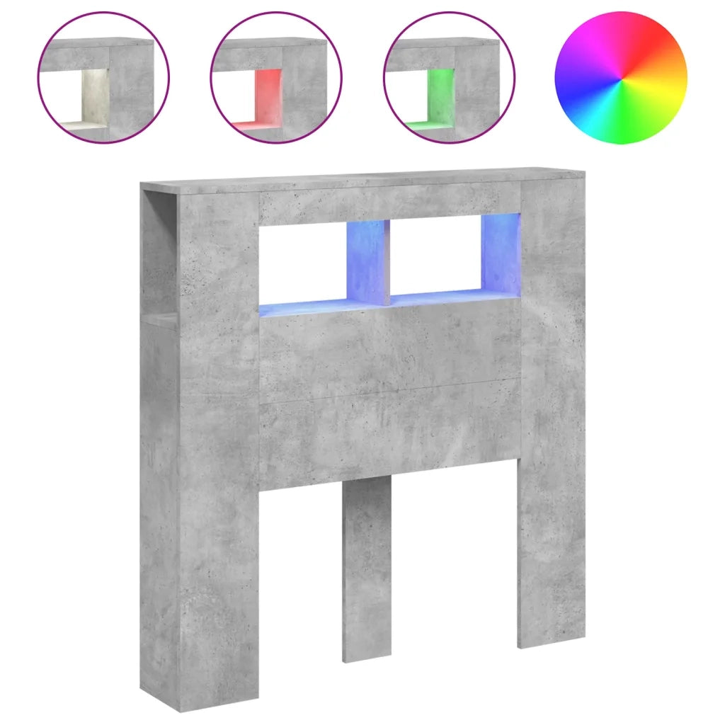 Testiera LED-Testata con LED-Testiera Decorativa Grigio Cemento 100x18,5x103,5 cm Legno Multistrato
