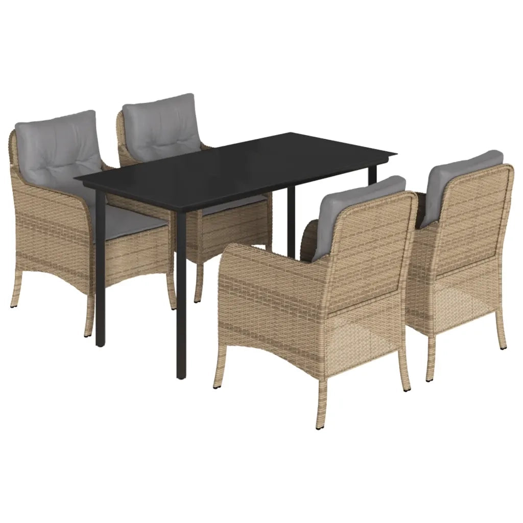 Set da Pranzo da Giardino 5 pz con Cuscini Beige in Polyrattan