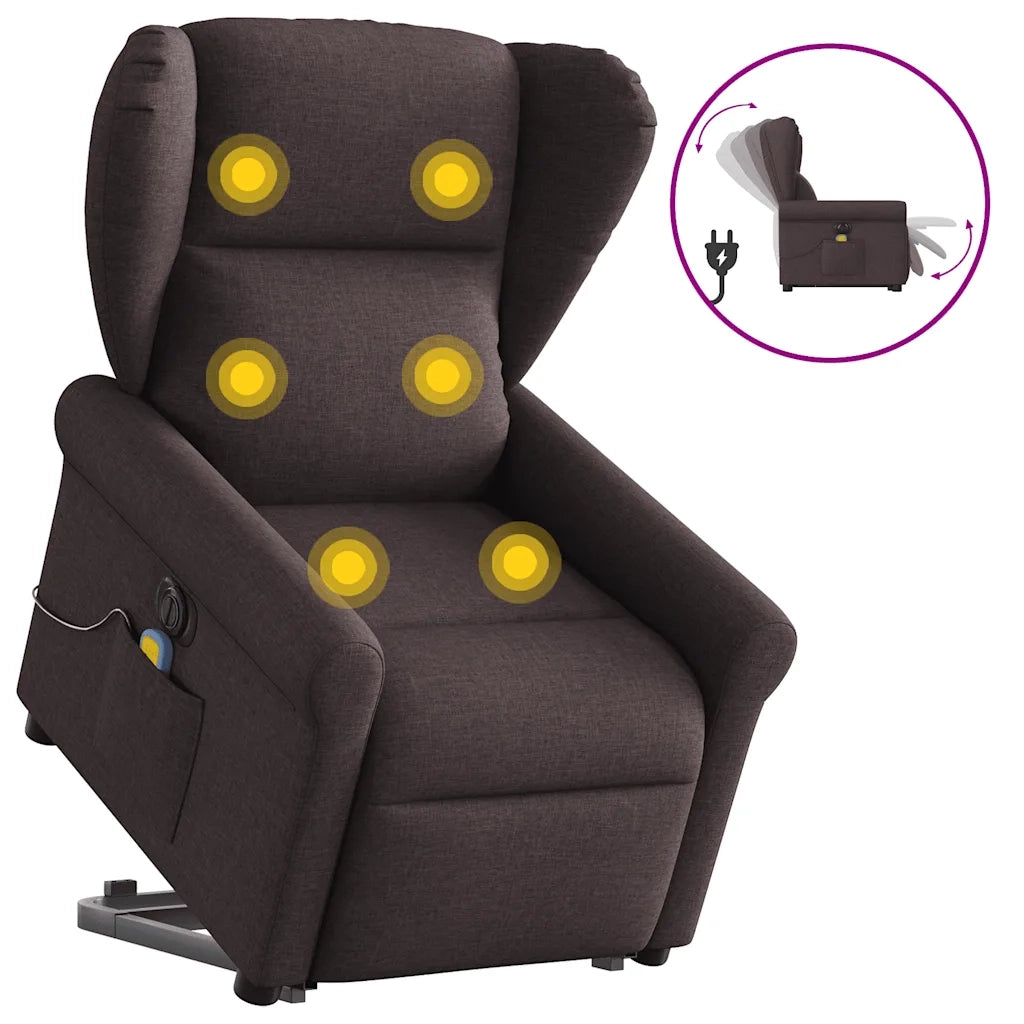 Poltrona Alzapersona Massaggio Elettrica Marrone Scuro Tessuto 3303409