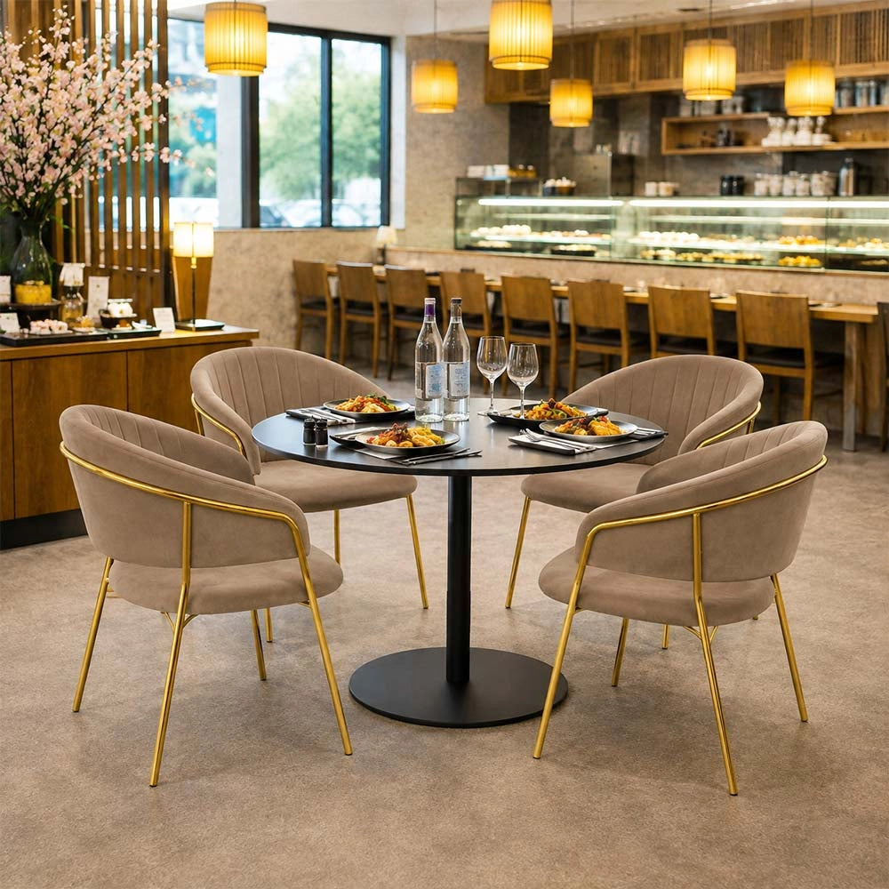 Sedie da sala da pranzo set da 4 Aurelia in velluto grigio tortora gambe dorate