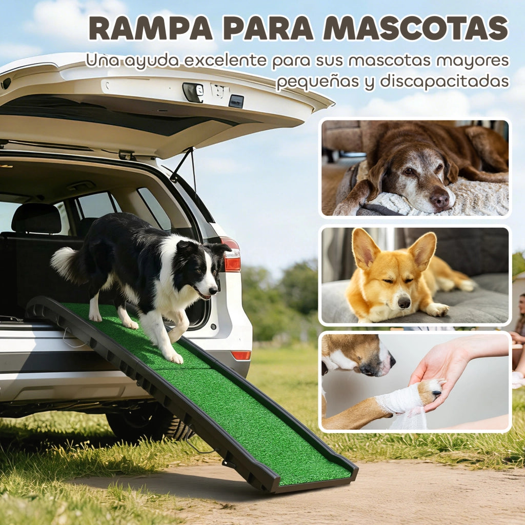 Rampa Pieghevole per Cani ¨C Xylo ¨C 155 cm con Erba Artificiale Verde