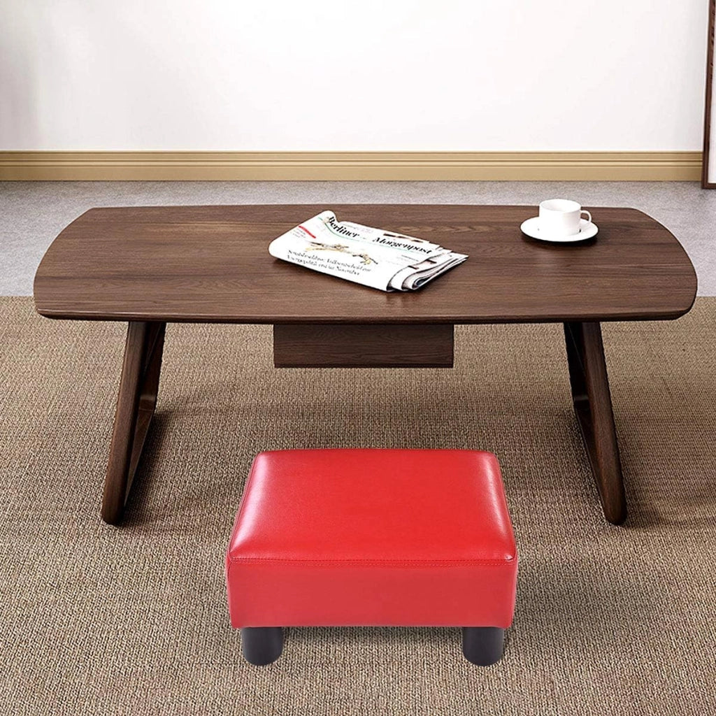 Poggiapiedi Rettangolare in Pelle PU Sgabello Panca, Misure 40 x 30 x 24cm (rosso)