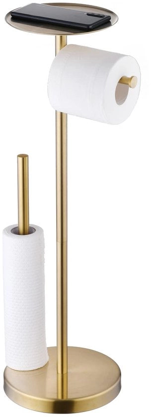 Toiletrolhouder in legno verticale, toiletrolhouder indipendente con raccogli carta igienica, raccogli carta igienica per bagno e cucina, finitura lucidata acciaio inox SUS304