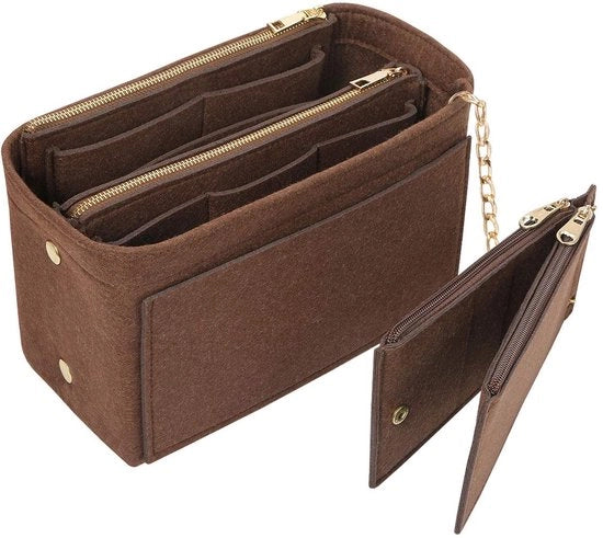 Organizzatore di Borse in Pelle con Portafoglio e Tasche per Donne, Organizzatore di Borse con Chiusura a Rittello, Piccola Tinta Miele