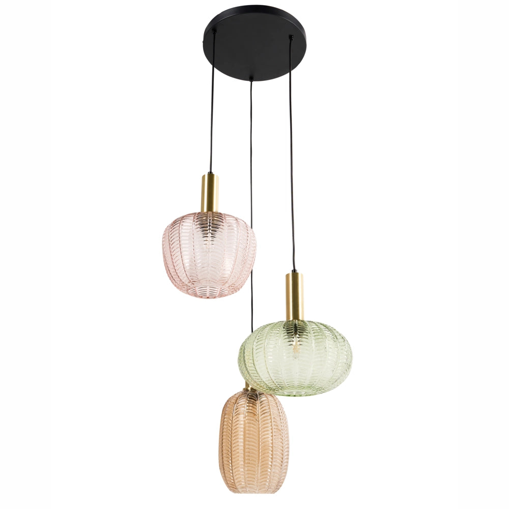 Lampadario a sospensione a 3 luci con paralume in vetro e base in metallo stile retrò multicolore