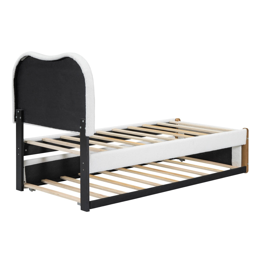 LETTO 90x200 cm con letto estraibile, rivestimento Plush, bianco
