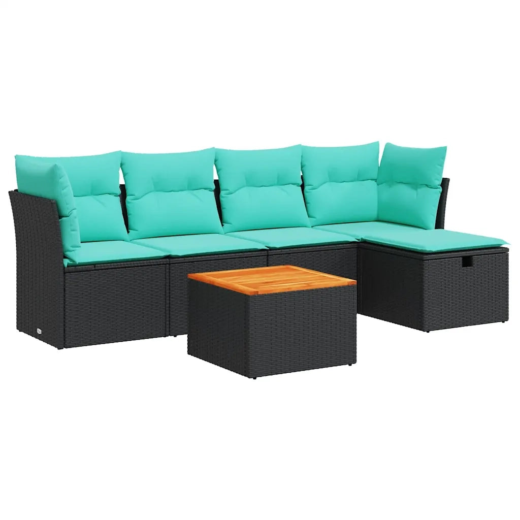 Set Divano da Giardino 6 pz con Cuscini Nero in Polyrattan 3325753