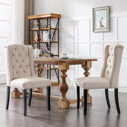 Sedia da sala da pranzo 2 pezzi in velluto con bottoni e borchie argentate, schienale curvo e gambe in rovere beige