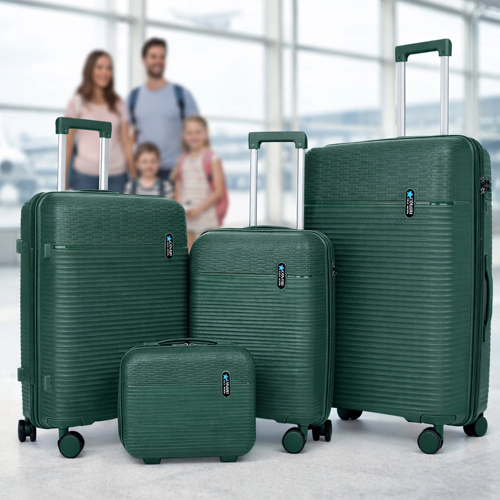 Set 3+1 Valigie Rigide Beauty Case Bagaglio Trolley con Ruote Easy Roll Verde Oliva