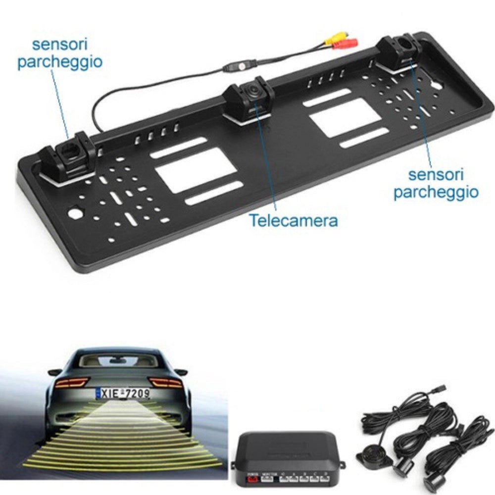 Trade Shop - Monitor Portatarga Con Telecamera E Sensori Di Parcheggio Monitor Da 4.3" -