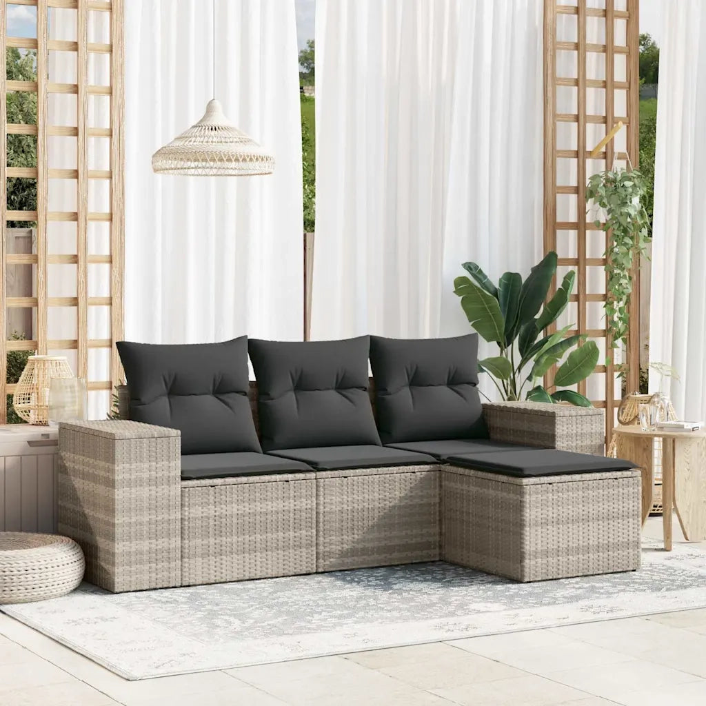 Set Divano da Giardino 4 pz con Cuscini-Sofa da Giardino-Divanetto da esterno Grigio Chiaro Polyrattan 529558