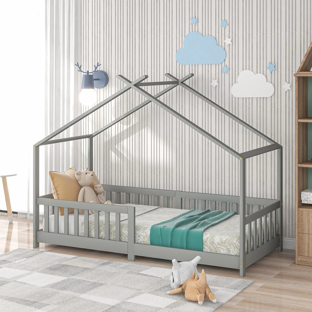 Letto Casetta Bambini in Legno Massello con Scala ¨C Xylo ¨C Grigio 90x200