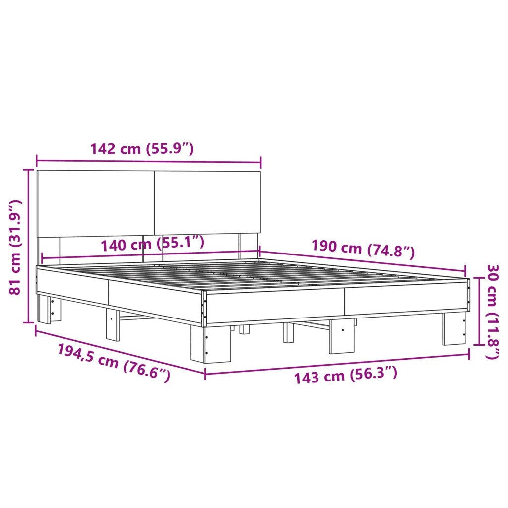 Letto matrimoniale | Letto per adulti | Giroletto Nero 140x190 cm in Legno Multistrato e Metallo