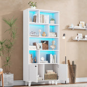 Libreria bianca 80x30x173 cm con LED e ante