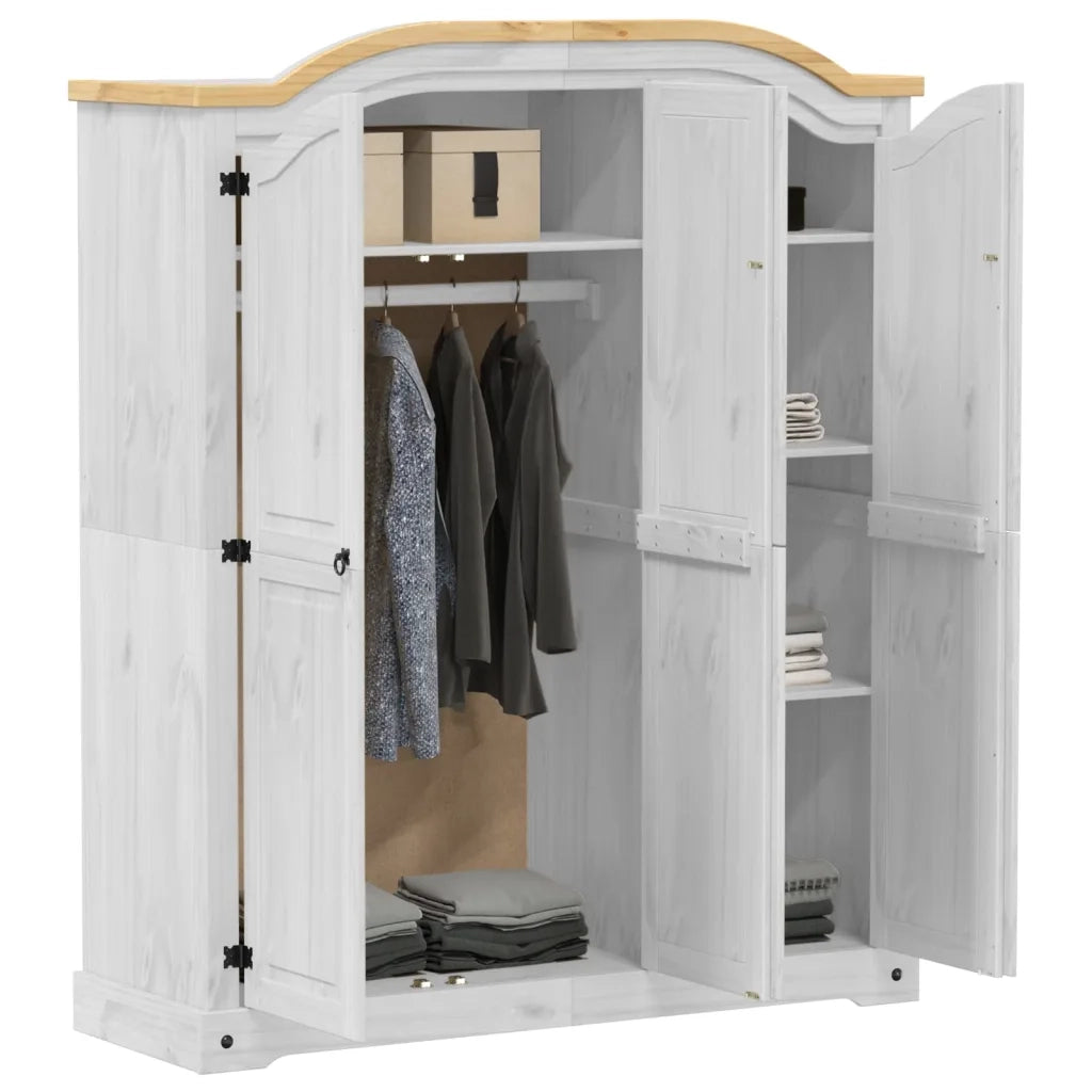 Armadio Corona Bianco 151,5x52x186 cm in Legno Massello di Pino 4012159