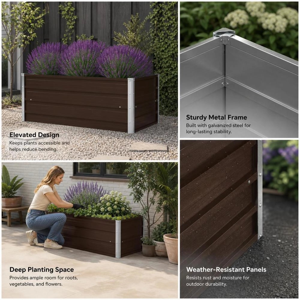 Raised Bed 100 X 100 X 45 Cm Galvanized Steel Brown