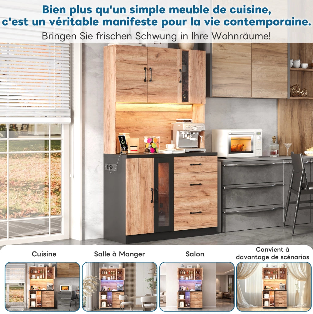 Mobile cucina alto con 3 cassetti; LED; prese USB e EU; MDF; 105x40x180 cm