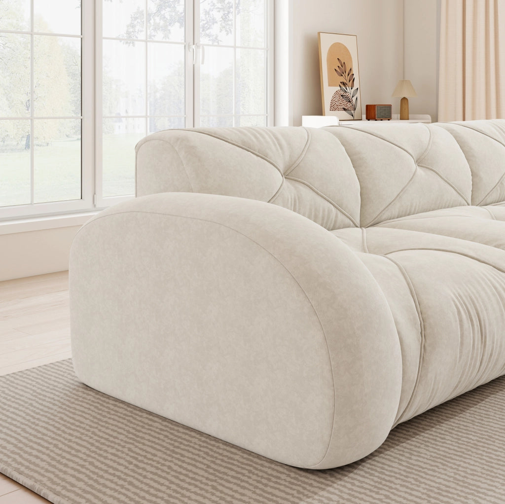 Divano modulare 3 posti con pouf in ciniglia beige chiaro HOMVRA