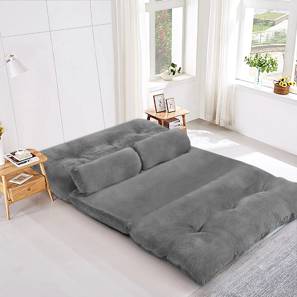 Divano da terra regolabile in 6 posizioni con 2 cuscini-Divano letto durevole e stabile con fodera in camoscio Grigio costway2